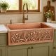 Garden Design Copper Kitchen Sink, Farmhouse Undermount Single Bowl, 16 Gauge , Antique Copper Finish for Home Hotel, 33x22x9 Inch