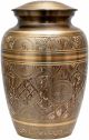 Heaven Brass Cremation Urn, Large Adult Memorial Funeral Urn for Human Ashes, Handcrafted Engraved Design with Secure Threaded Lid