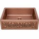 Petal Vine Design Copper Farmhouse Apron Front Kitchen Sink, Single Bowl 16-Gauge Handcrafted Decorative Copper Basin, 33x22x9 Inch