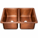 Hammered Design Copper Kitchen Sink – Double Bowl Single Wall,16-Gauge Without Apron Antique Finish Basin - Perfect For Home, Hotel, Farmhouse Eye Catching Accessory - Dimensions 33″ X 22″ X 9″