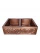 Petal Design Copper Undermount Kitchen Sink - Double Bowl 16-Gauge Basin - Perfect For Home, Hotel, Farmhouse - Dimensions 33″ X 22″ X 9″